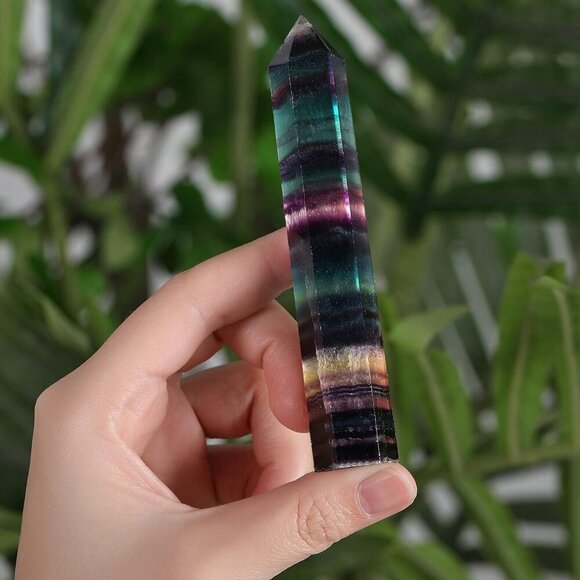 3.7-4" Fluorite Crystal Wand Healing Crystals Tower Gemstones Hexagonal Pointed - Picture 2 of 6